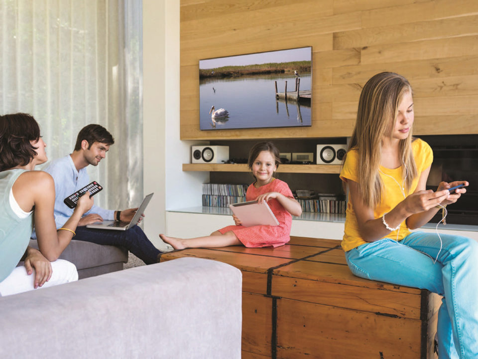 Family using connected devices